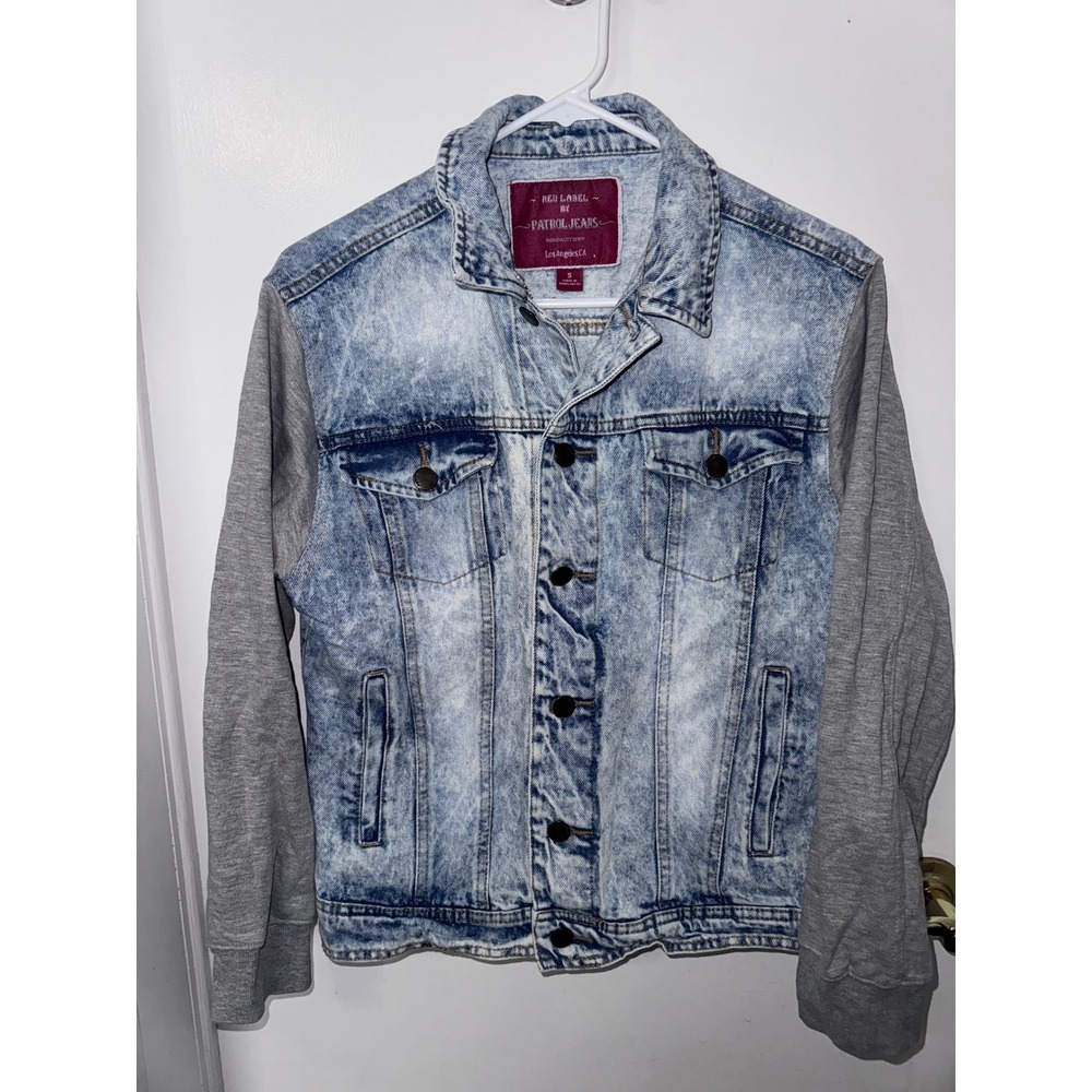 Patrol Jeans Red Label Acid Wash Denim Jacket Grey Sweatshirt‎ Sleeves Mens S